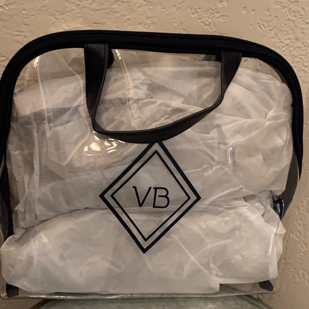 Vera Bradley Clear Case with Handles Classic Navy Trim great for cosmetics etc.